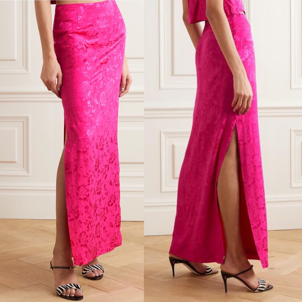 STAUD Hot Pink Jacquard Maxi Skirt with Side Slit